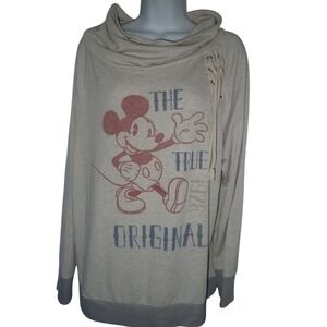 Disney Parks Cowl Neck Sweatshirt Women XL Mickey Mouse Gray The True Original